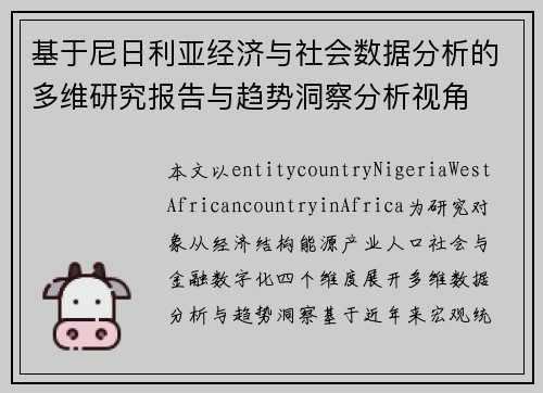 基于尼日利亚经济与社会数据分析的多维研究报告与趋势洞察分析视角